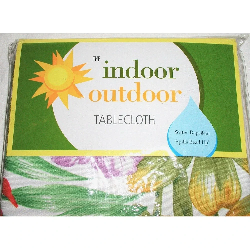 TROPICAL FLORAL Oblong 60x102 Patio Umbrella Table Zip-On Tablecloth 70s 80s NOS